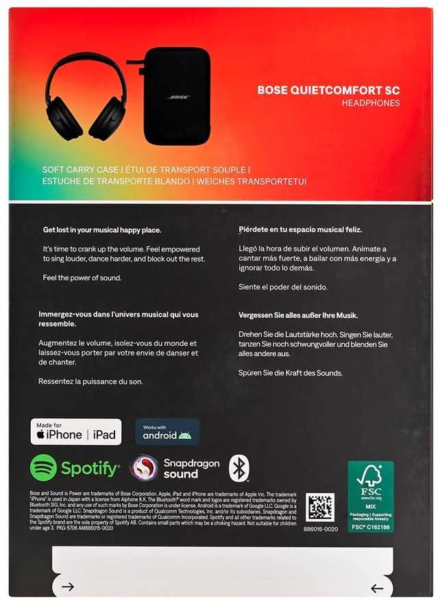 Belaidės ausinės Bose QuietComfort SC, Juodos spalvos