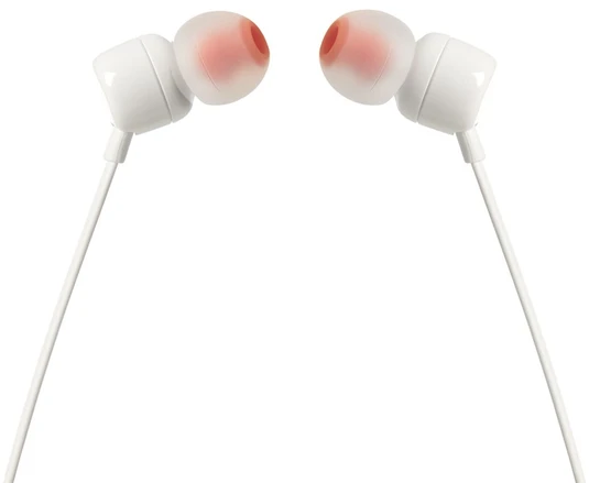 JBL T110 baltos laidinės ausinės su silikoniniais antgaliais
