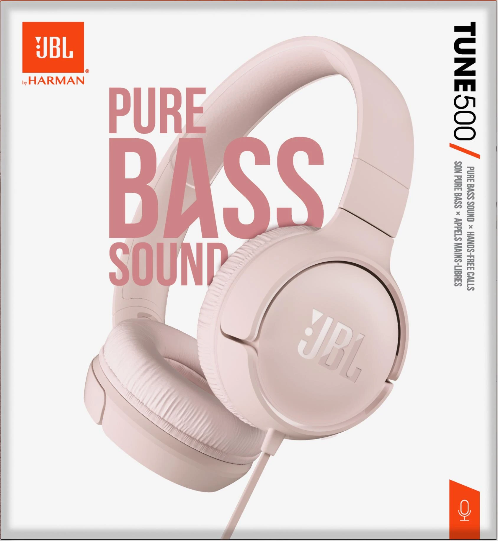 Lengvos ir patogios Ausinės JBL Tune 500 Pure Bass sound su mikrofonu rožinės