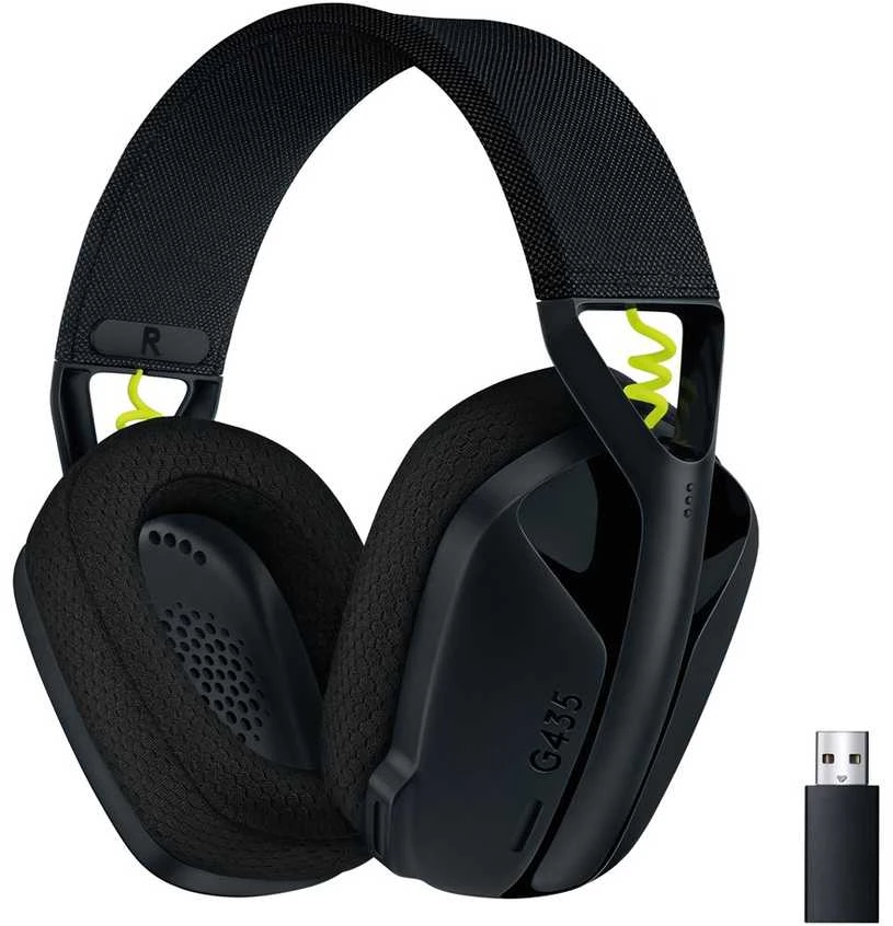 Žaidimų ausinės Logitech G435 Lightspeed, juodos/neoninės geltonos spalvos