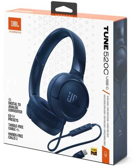 Ausinės JBL T520C USB-C, Mėlynos