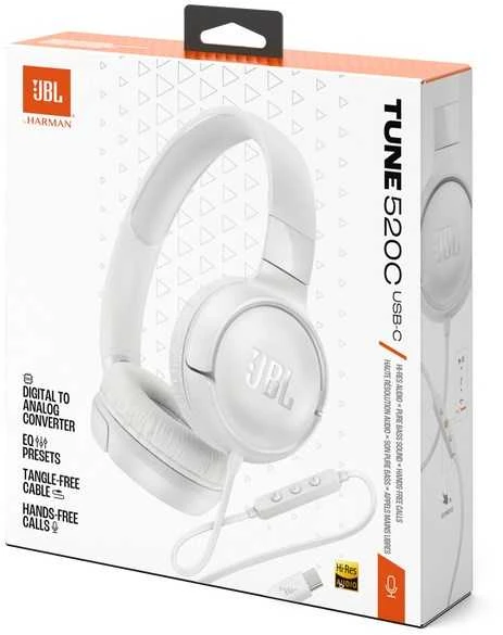 Ausinės JBL T520C USB-C, Baltos