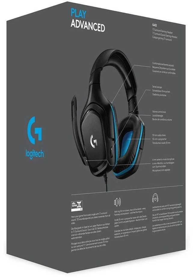 Logitech G432 7.1 Surround Sound ausinės su laidu žaidimams, Juodos