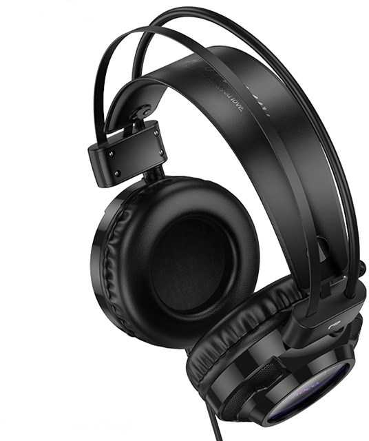 Wire ausinės USB A + Jack 3,5 mm Hoco žaidimams 2 m W110 juodas