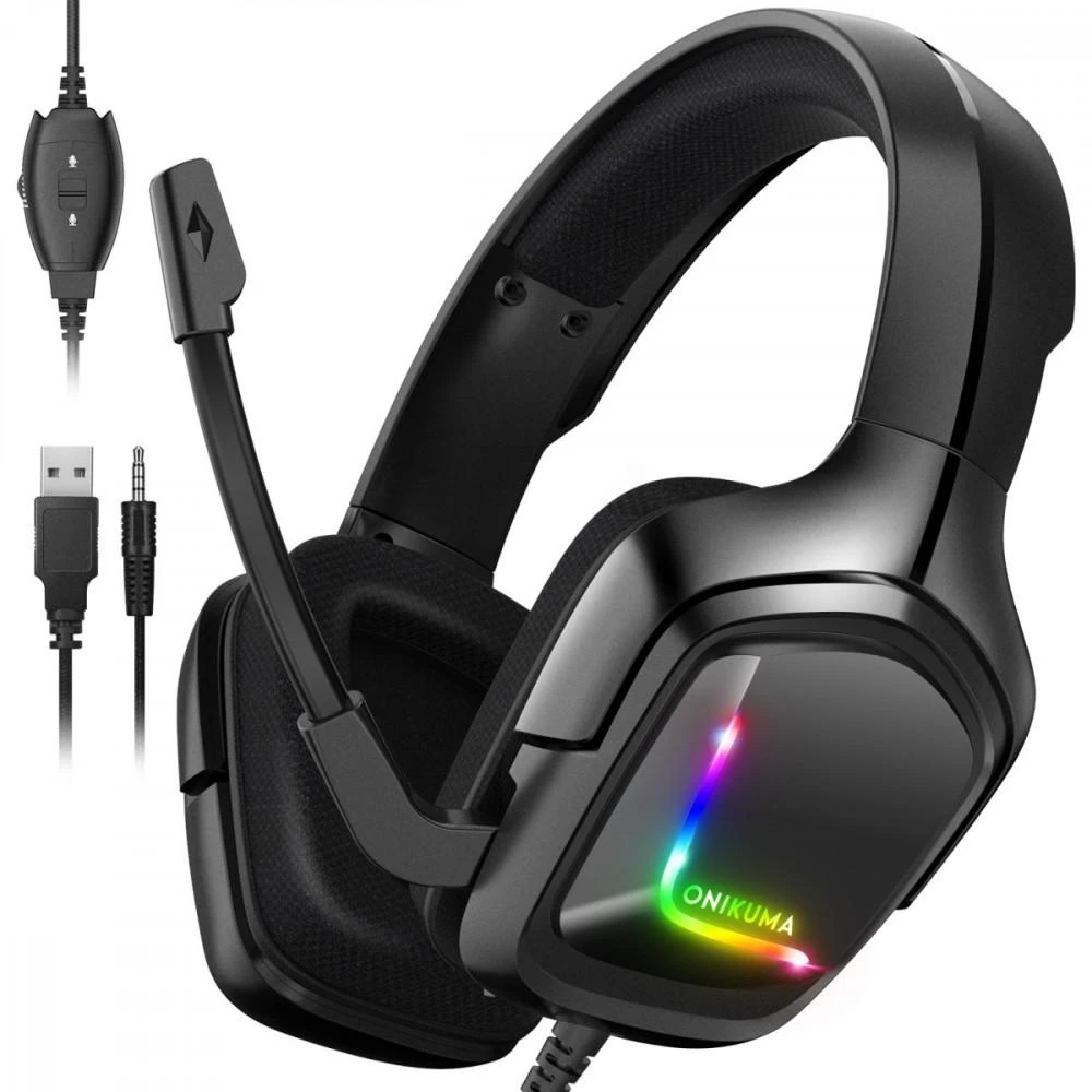 Onikuma Ausinės žaidimams K20 RGB, Juodos