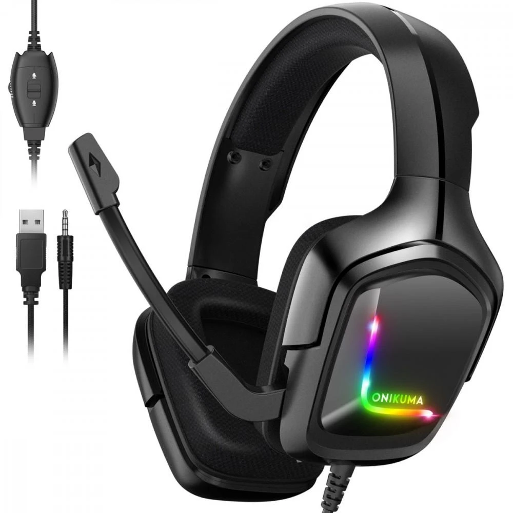 Onikuma Ausinės žaidimams K20 RGB, Juodos