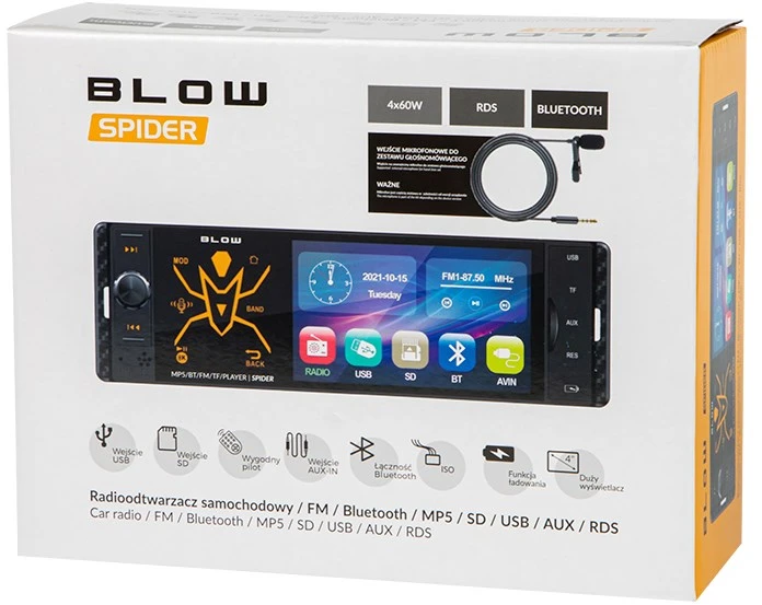 Automagnetola Radijas „Blow Spider“ 4 colių RDS RGB MP5/USB/micro SD, mėlynas