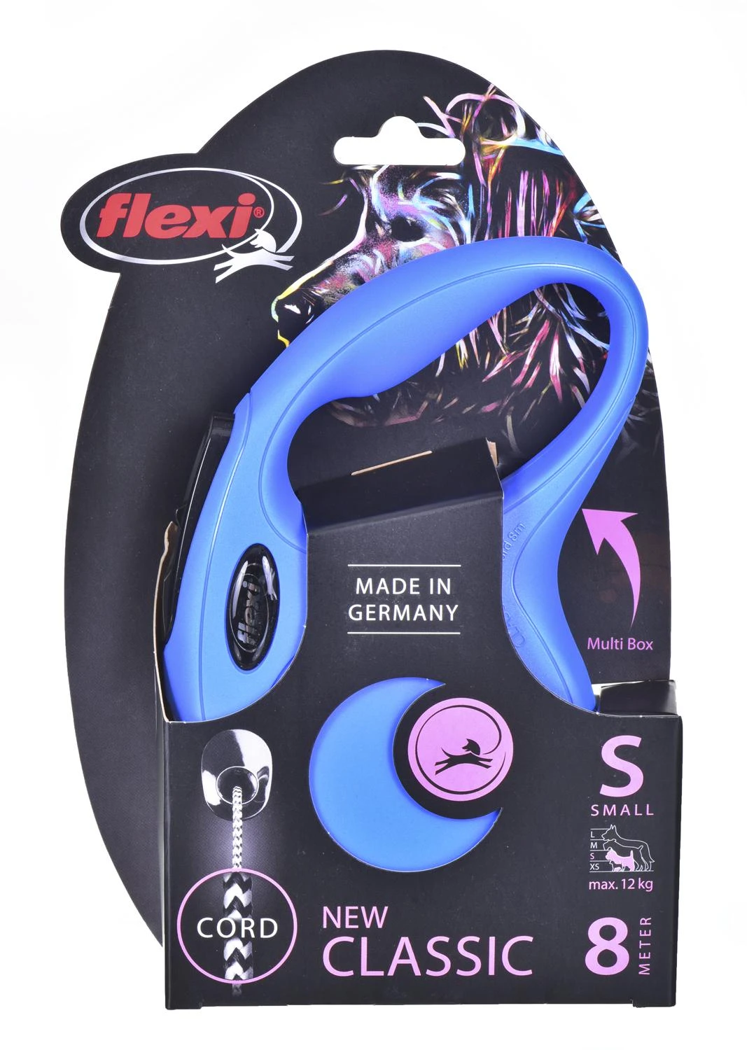Flexi New Classic S pavadėlis šunims iki 12kg virvinis 8m mėlynos spalvos