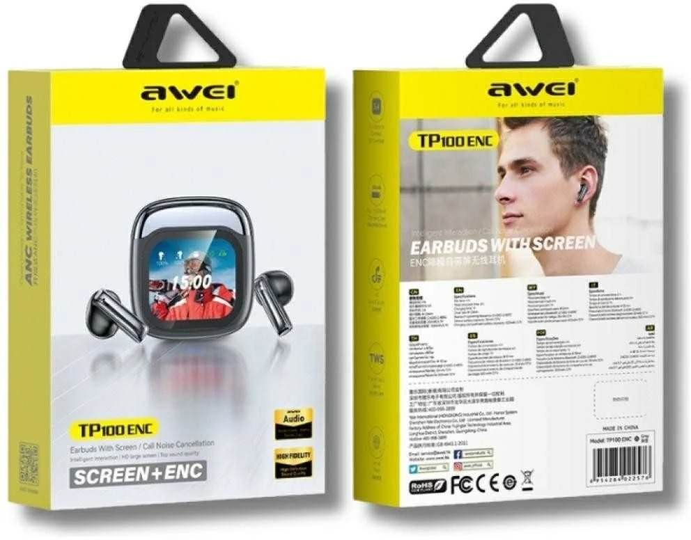 Belaidės ausinės AWEI TP100 ENC Bluetooth 5.4 TWS + docking station juodos spalvos