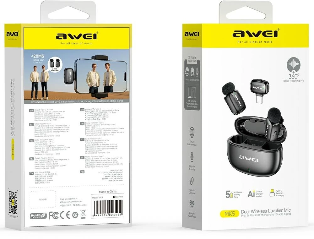 Belaidis mikrofonas AWEI MK5 Duo Ai-Voice juodos spalvos