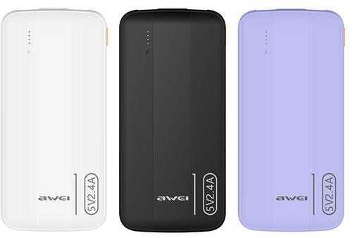 Išorinė baterija Power Bank Awei P20K 5V/2.4A 10000mAh juoda
