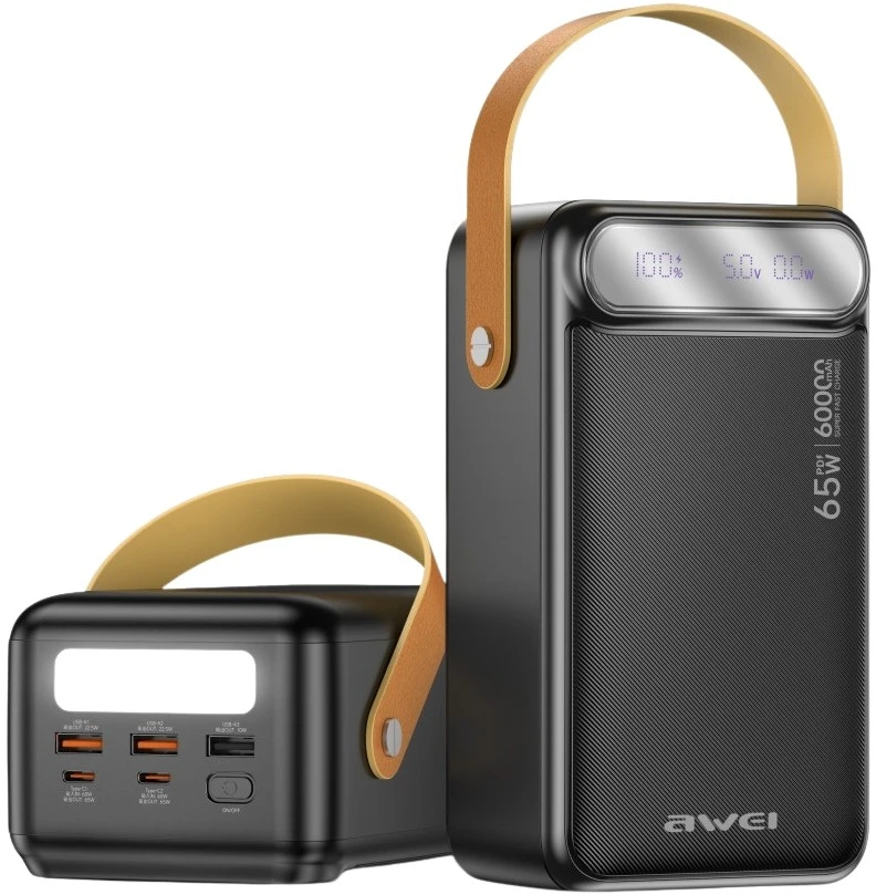 Powerbank Awei PA-82 60000mAh 65W PD 2xUSB-A/USB-C juodos spalvos