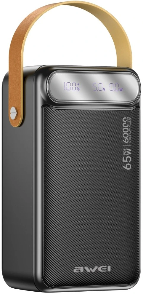 Powerbank Awei PA-82 60000mAh 65W PD 2xUSB-A/USB-C juodos spalvos