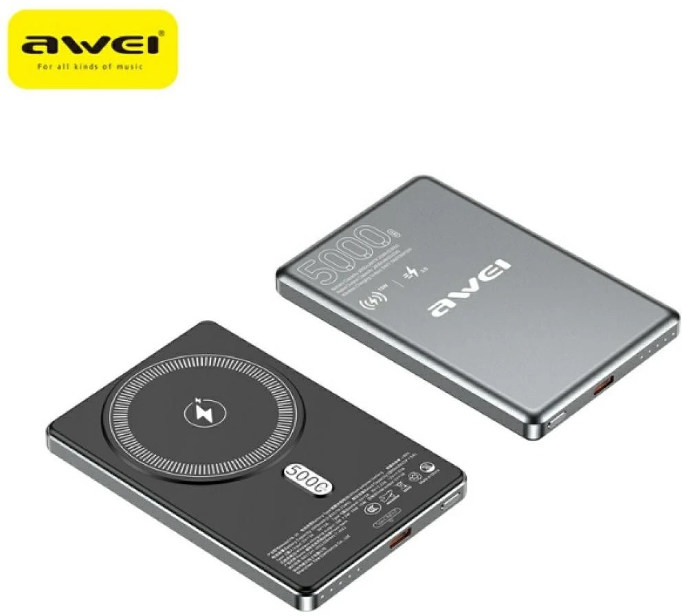 Induction powerbank Awei PA-30 5000mAh MagSafe pilkos spalvos