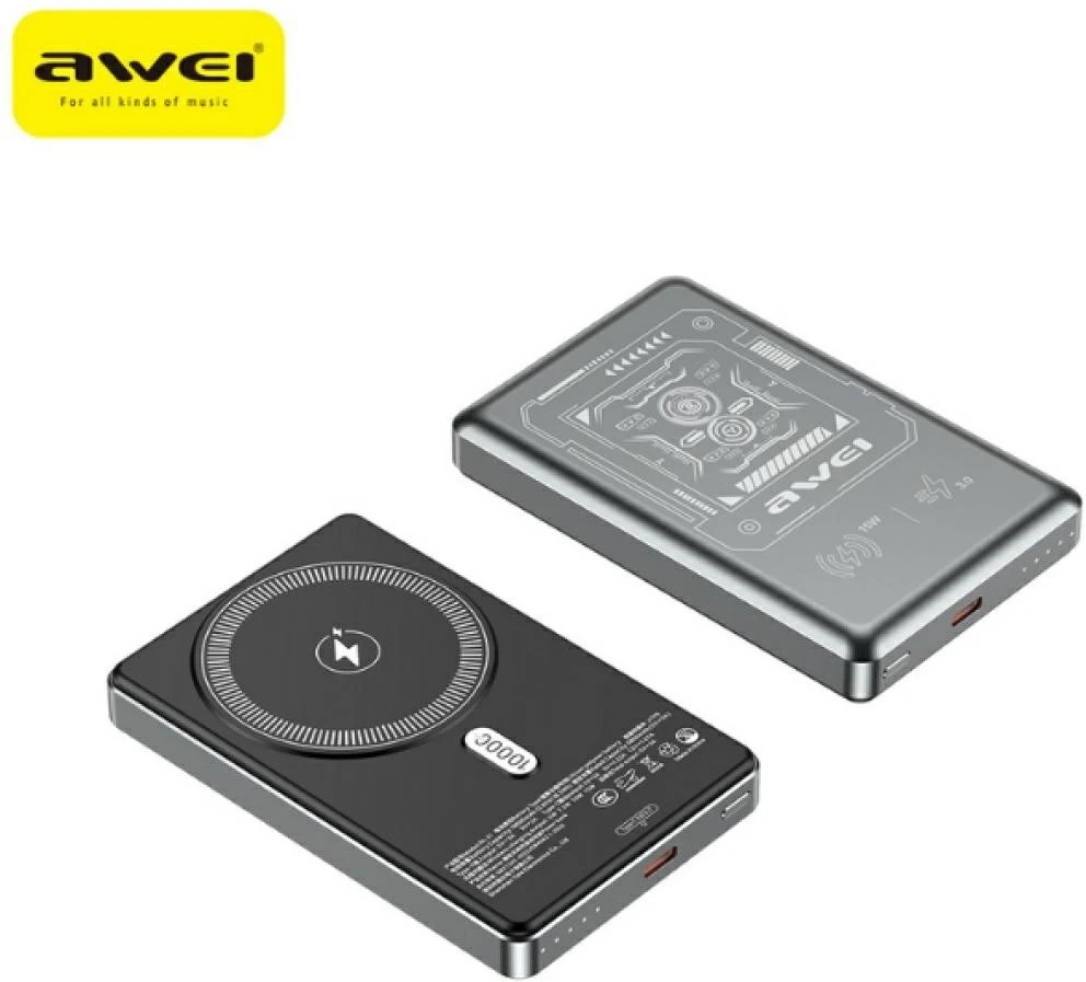 Induction powerbank Awei PA-31 10000mAh MagSafe pilkos spalvos