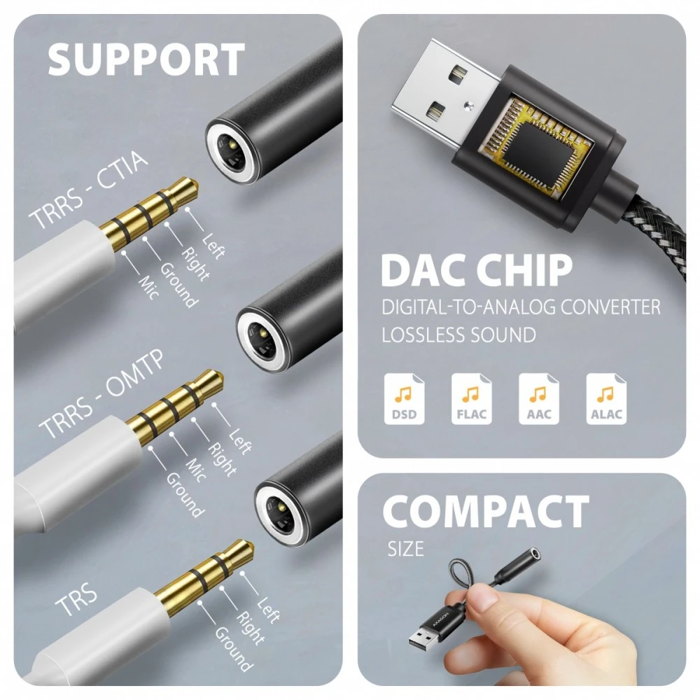AXAGON ADA-HA USB-A Hi-Res DAC audio adapter