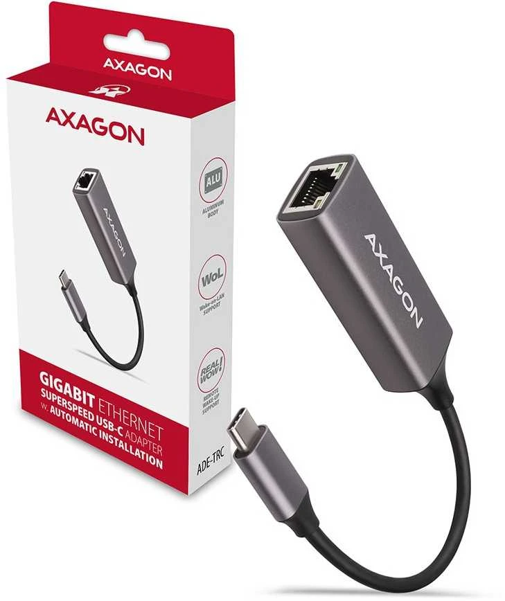 AXAGON ADE-TRC Type-C USB3.2 Gen 1 - Gigabit Ethernet 10/100/1000 Adapteriai, metalas, titan pilkas