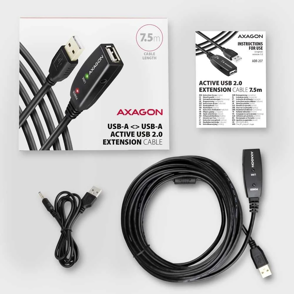 AXAGON | Aktyvus prailginimo kabelis, 7,5 m | ADR-207 | USB A tipo į USB A tipo