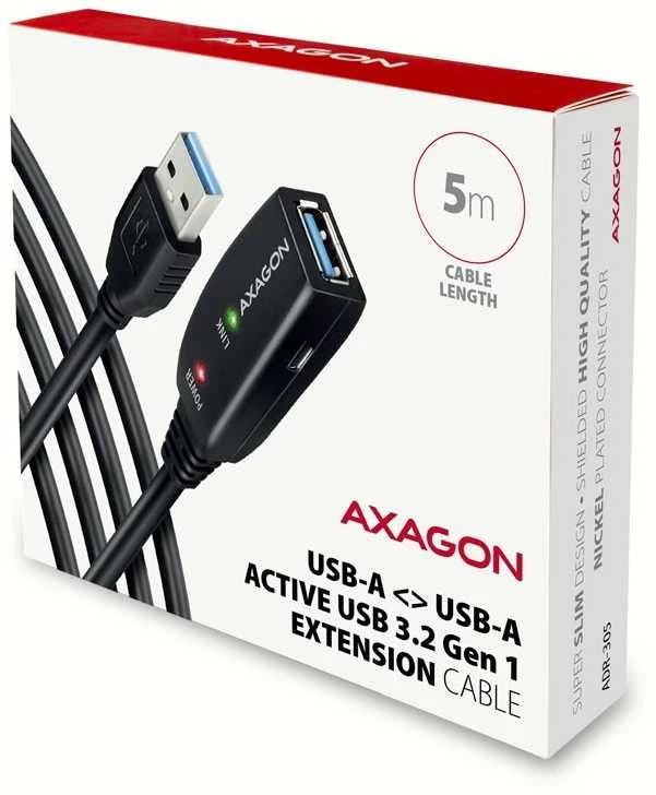 Axagon Active prailginimo USB 3.2 Gen 1 A-M > A-F laidas, 5 m ilgio. Maitinimo variantas.