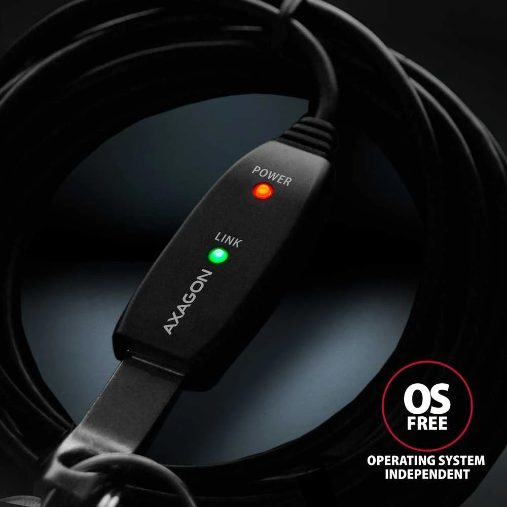 Axagon Active prailginimo USB 3.2 Gen 1 A-M > A-F laidas, 5 m ilgio. Maitinimo variantas.