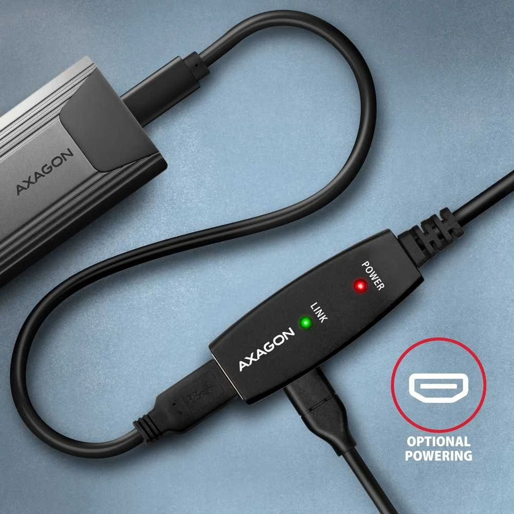 Axagon Active prailginimo USB 3.2 Gen 1 A-M > A-F laidas, 5 m ilgio. Maitinimo variantas.