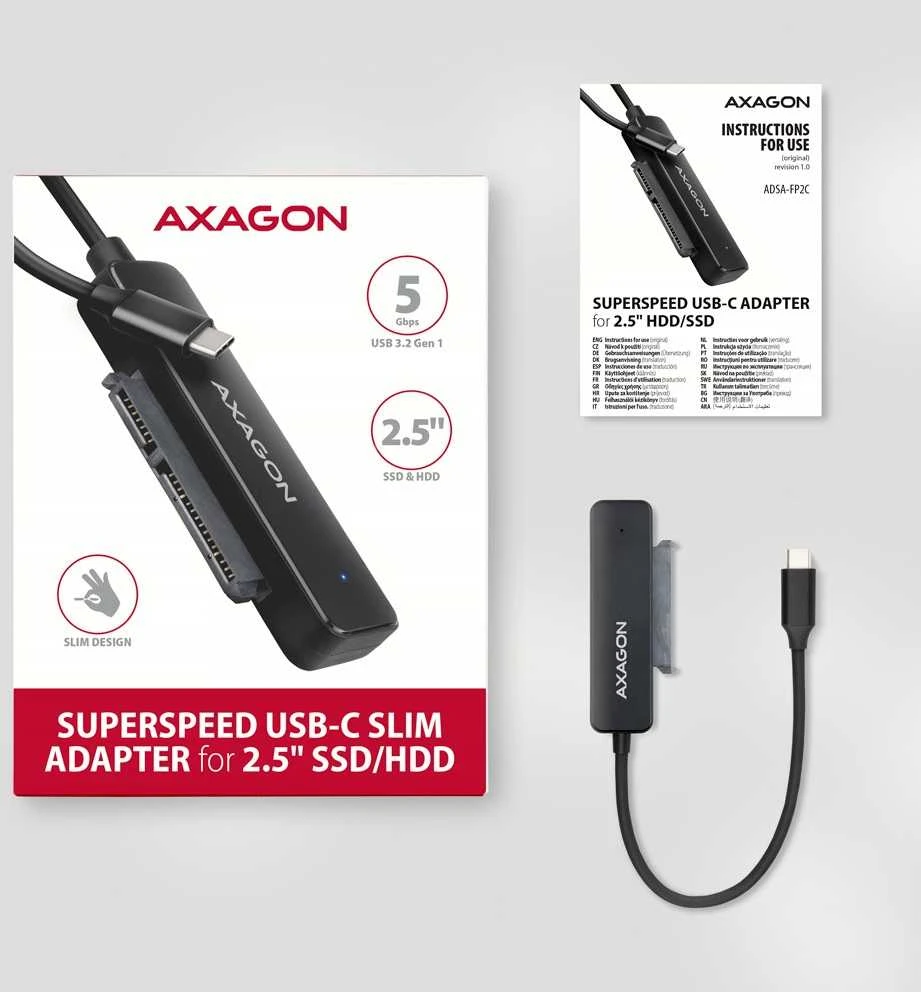 Axagon Adsa-fp2c adapter usb-c 5gbps sata 6g 2.5" hdd/ssd fastport2