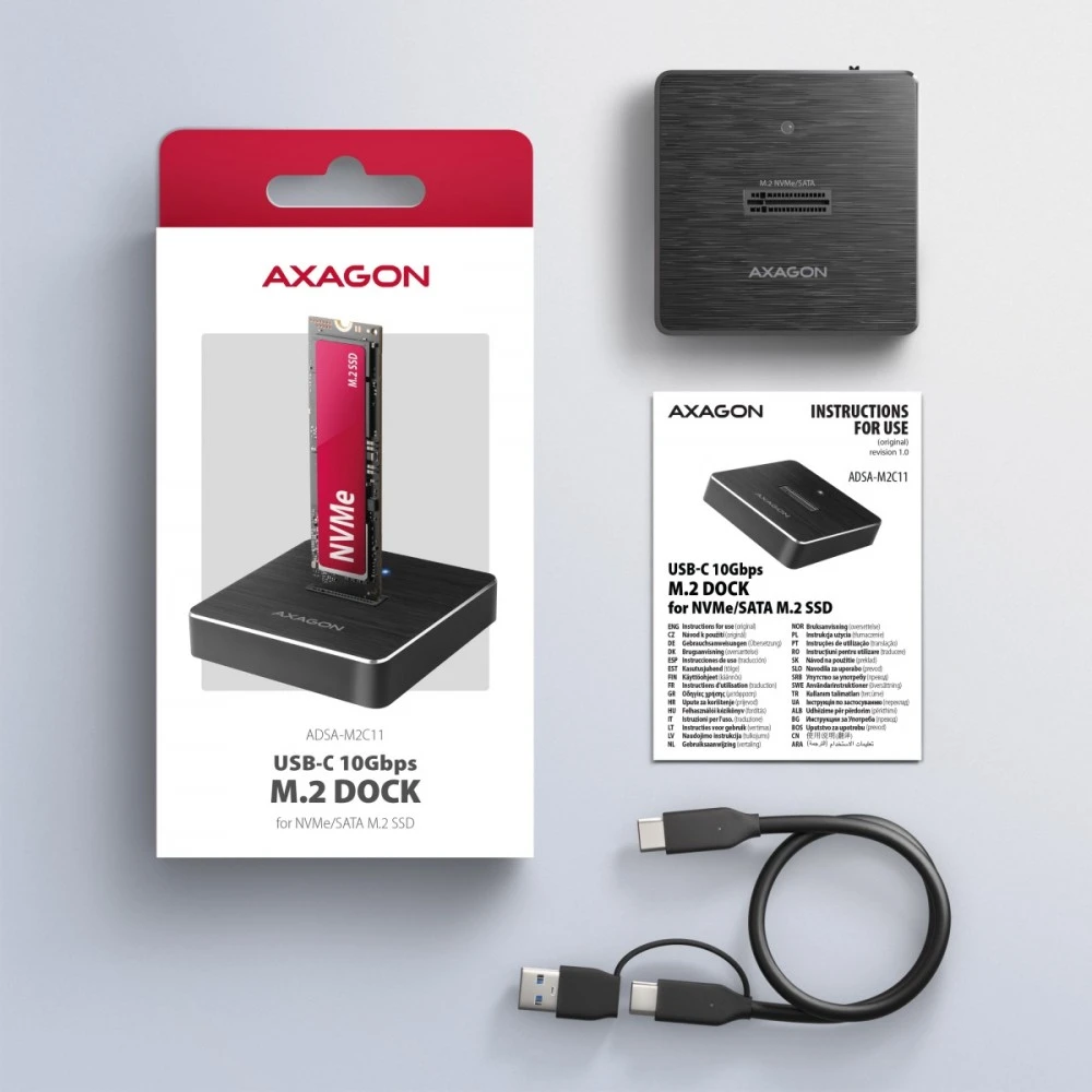 AXAGON ADSA-M2C11 USB-C 10Gbps docking station for M.2 NVMe / SATA SSD
