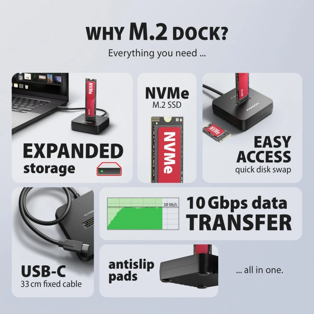 AXAGON | USB-C 10Gbps docking station for M.2 NVMe SSD | ADSA-M2C11L