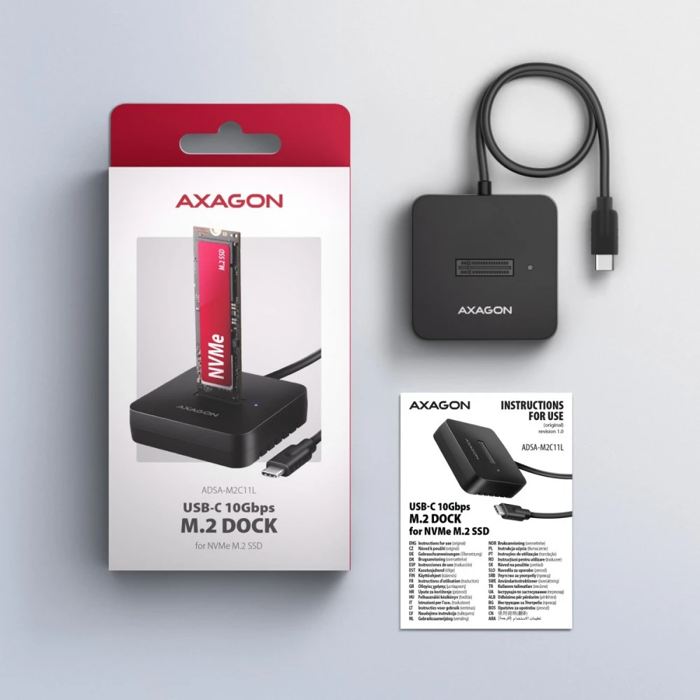 AXAGON | USB-C 10Gbps docking station for M.2 NVMe SSD | ADSA-M2C11L