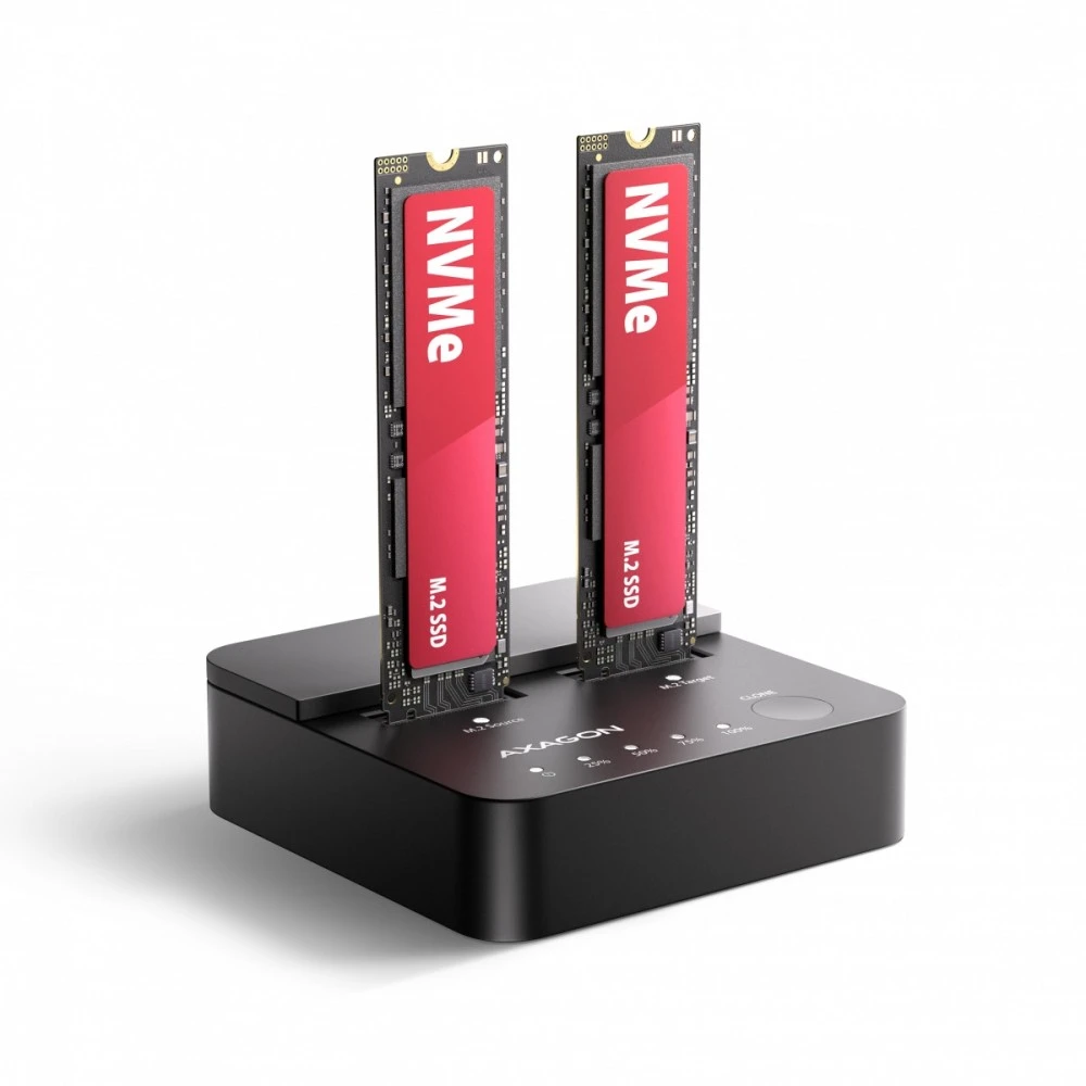 AXAGON | USB-C 20Gbps docking station for 2× M.2 NVMe SSD with disk cloning function without PC | ADSA-M2C22L