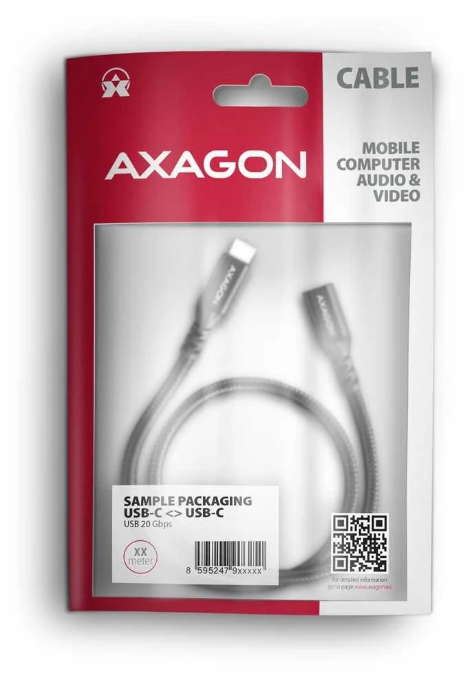 Axagon Bucm32-CF10AB prailginimo laidas gen2 USB-C - USB-C, 1 m, 5A, 20 Gbps, PD 240 W, pintas, juodas