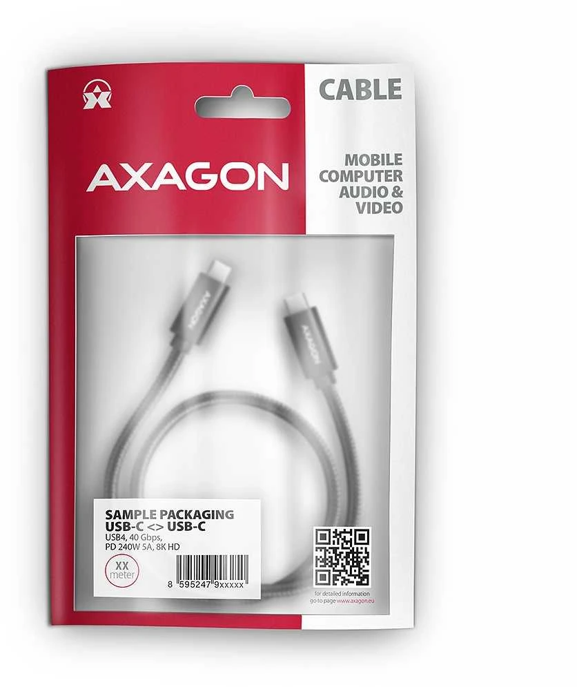 AXAGON | „NewGEN+“ USB-C į USB-C 4 kartos 3×2/240 W laidas, 0,5 m | BUCM4X-CM05AB