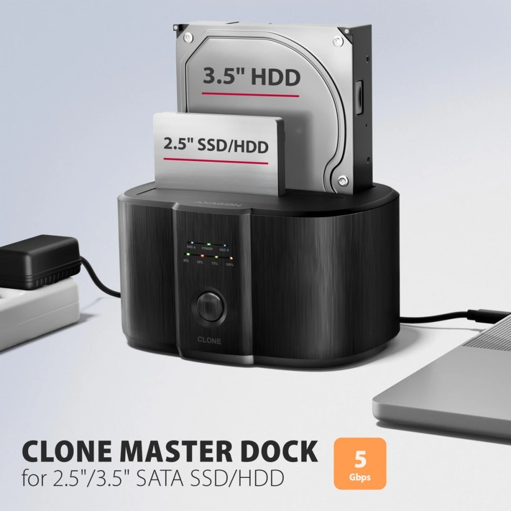 Axagon USB-C 5Gbps docking station for 2x 2.5"/3.5" SSD/HDD with disk cloning function without PC