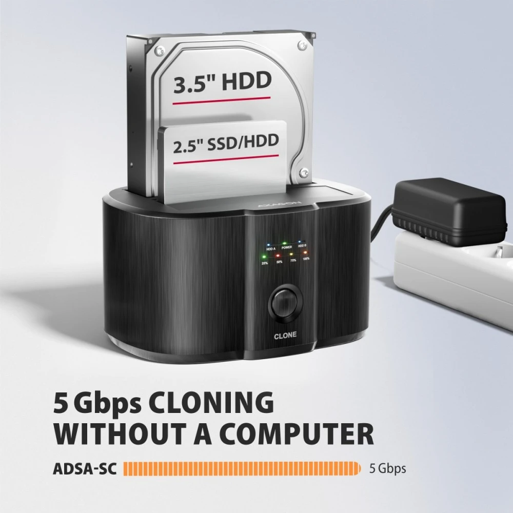 Axagon USB-C 5Gbps docking station for 2x 2.5"/3.5" SSD/HDD with disk cloning function without PC