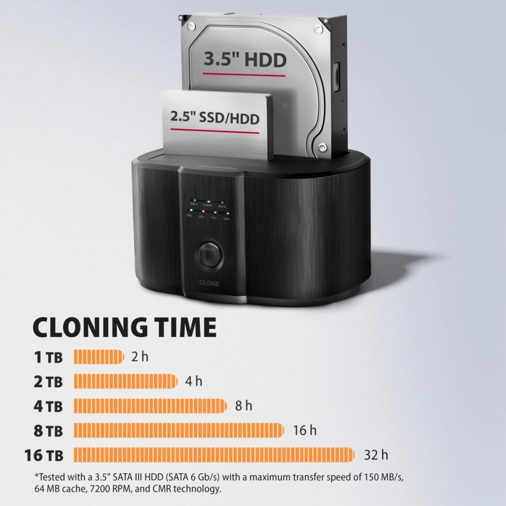 Axagon USB-C 5Gbps docking station for 2x 2.5"/3.5" SSD/HDD with disk cloning function without PC