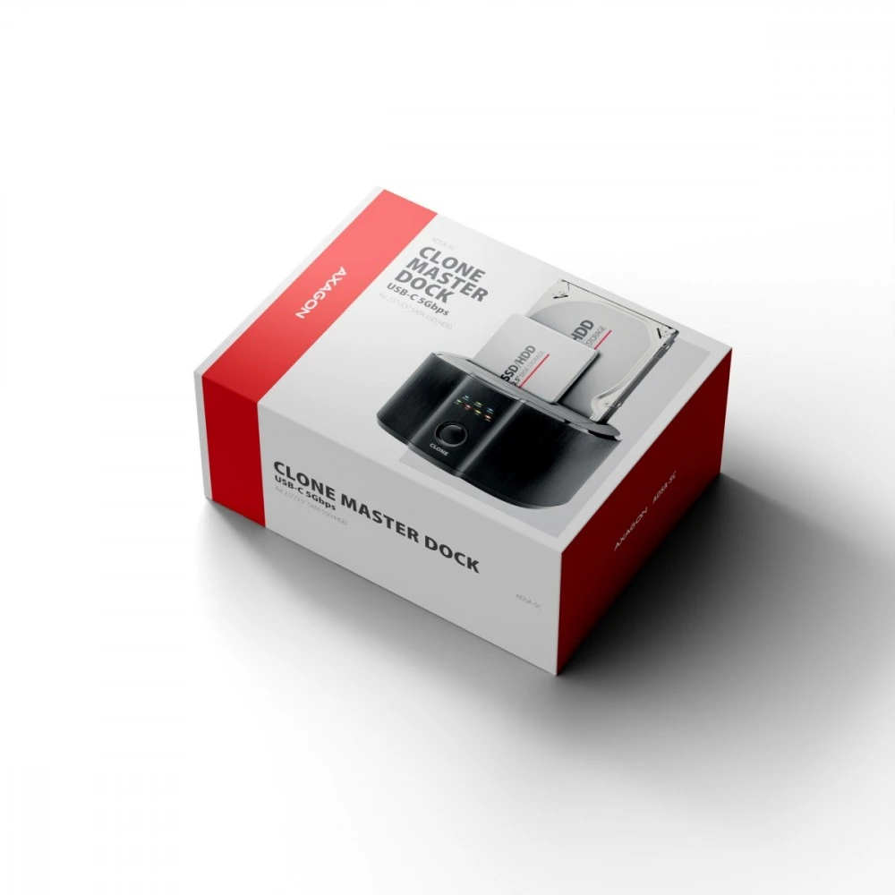 Axagon USB-C 5Gbps docking station for 2x 2.5"/3.5" SSD/HDD with disk cloning function without PC