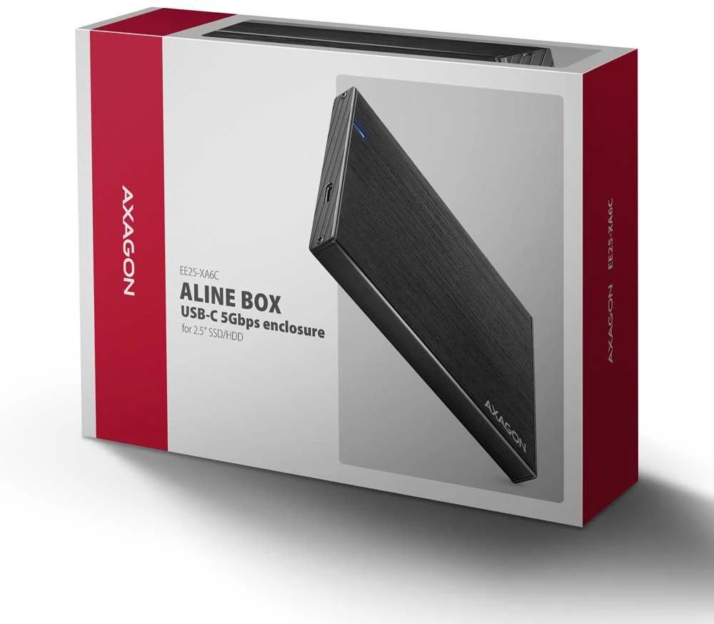 „Axagon EE25-XA6C“ USB-C 5Gbps SATA 6G išorinė dėžutė, skirta 2,5 colio SSD/HDD ALINE dėžutei