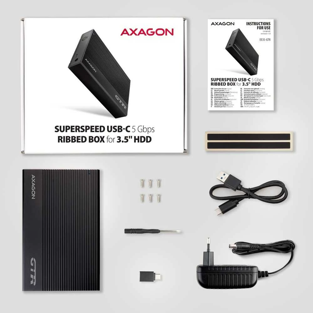 Axagon EE35-GTR aliuminio išorinis korpusas USB3.2 Gen1 - SATA 6G 3.5 colio