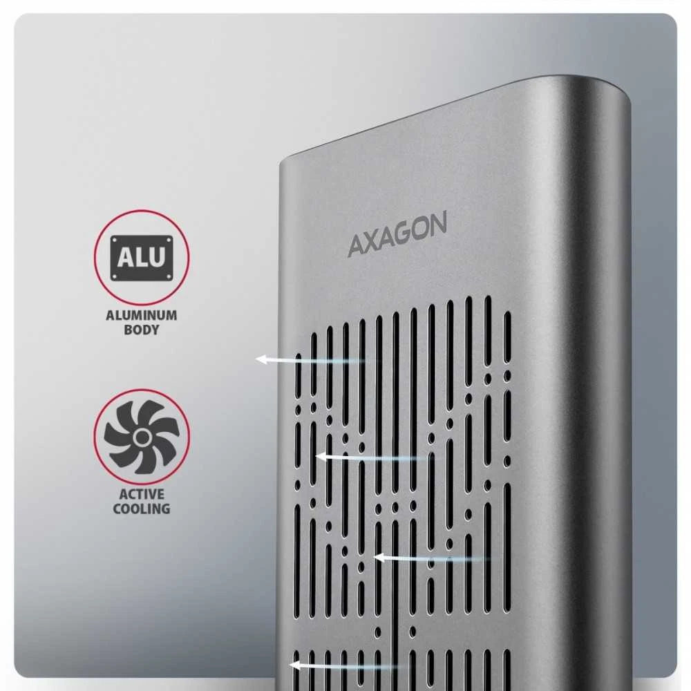 „AXAGON USB-C 20Gbps“ dvigubas M.2 NVMe SSD „CLONE MASTER“ korpusas | EEM2-20GD