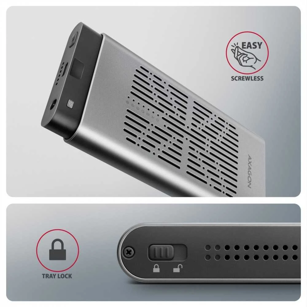 „AXAGON USB-C 20Gbps“ dvigubas M.2 NVMe SSD „CLONE MASTER“ korpusas | EEM2-20GD