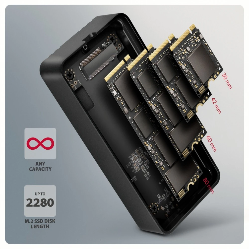 „AXAGON“ USB-C 40 Gbps išorinis korpusas, skirtas M.2 NVMe SSD | EEM2-40G