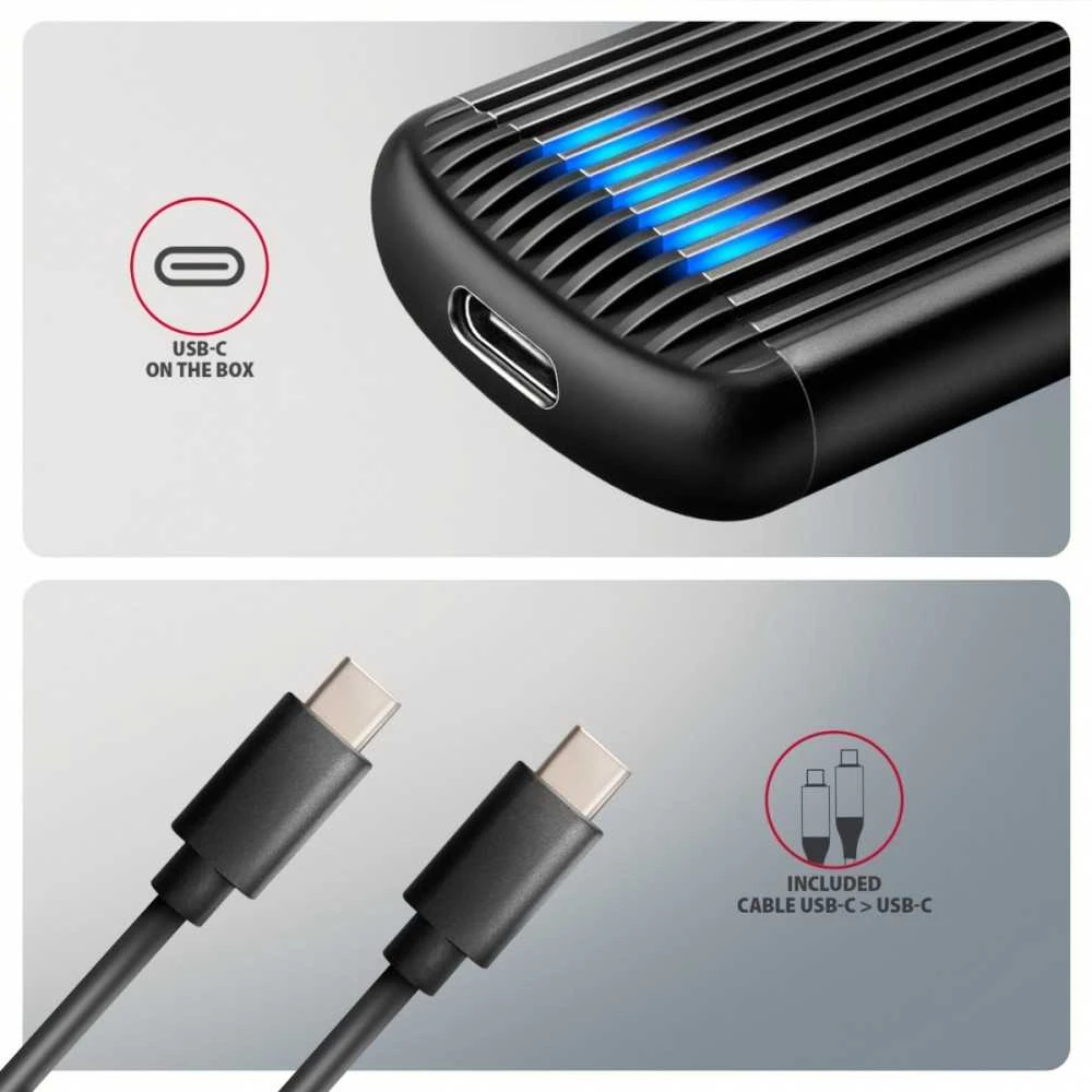 AXAGON EEM2-SC USB-C 3.2 Gen 2 - M.2 NVMe SSD 30-80mm box juodas