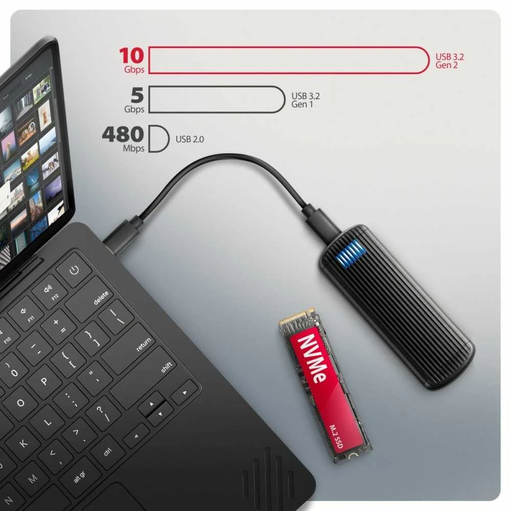 AXAGON EEM2-SC USB-C 3.2 Gen 2 - M.2 NVMe SSD 30-80mm box juodas