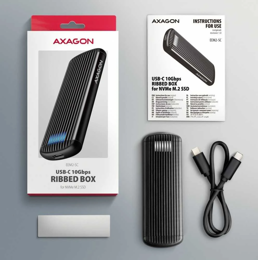 AXAGON EEM2-SC USB-C 3.2 Gen 2 - M.2 NVMe SSD 30-80mm box juodas