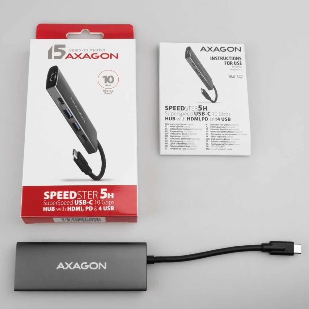 AXAGON kelių prievadų USB-C 10Gbps šakotuvas, 13 cm | HMC-5G21