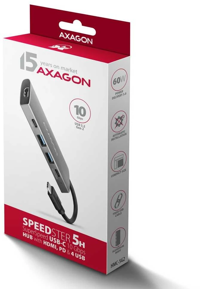 AXAGON kelių prievadų USB-C 10Gbps šakotuvas, 13 cm | HMC-5G21