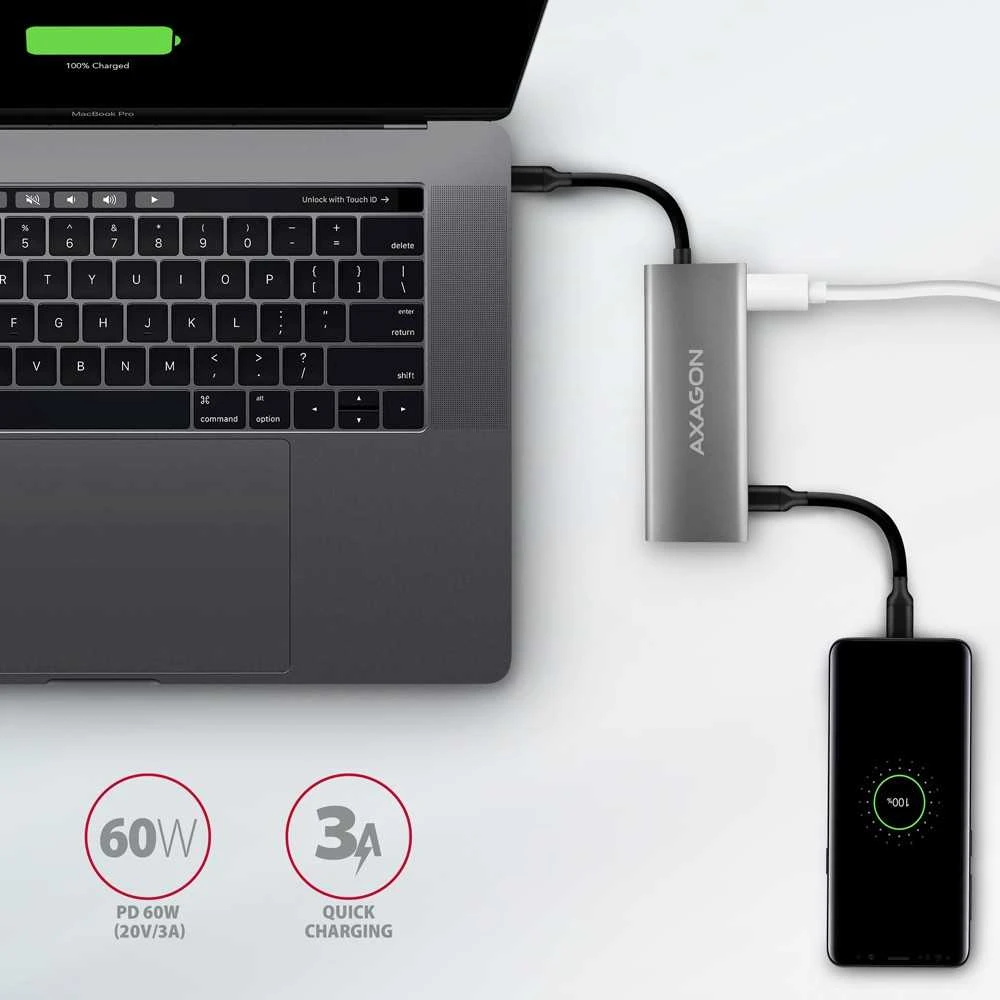 AXAGON kelių prievadų USB-C 10Gbps šakotuvas, 13 cm | HMC-5G21