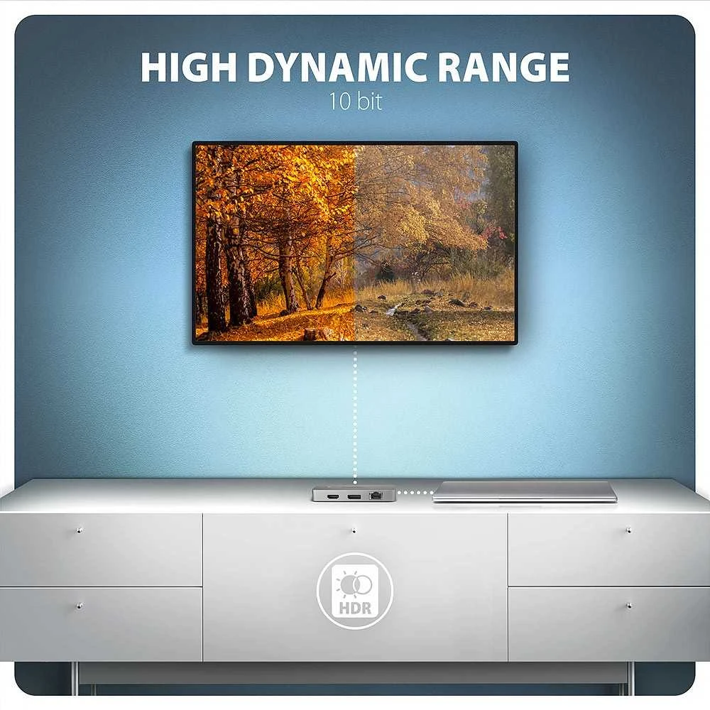 „AXAGON USB-C 10Gbps DUAL 4K DISPLAY 7in1“ šakotuvas | HMC-CUB83X2