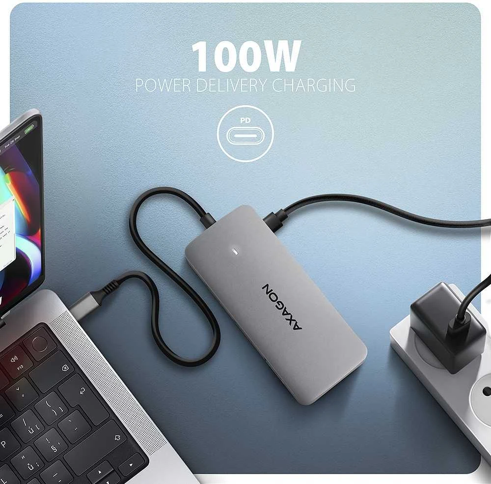 „AXAGON USB-C 10Gbps DUAL 4K DISPLAY 7in1“ šakotuvas | HMC-CUB83X2