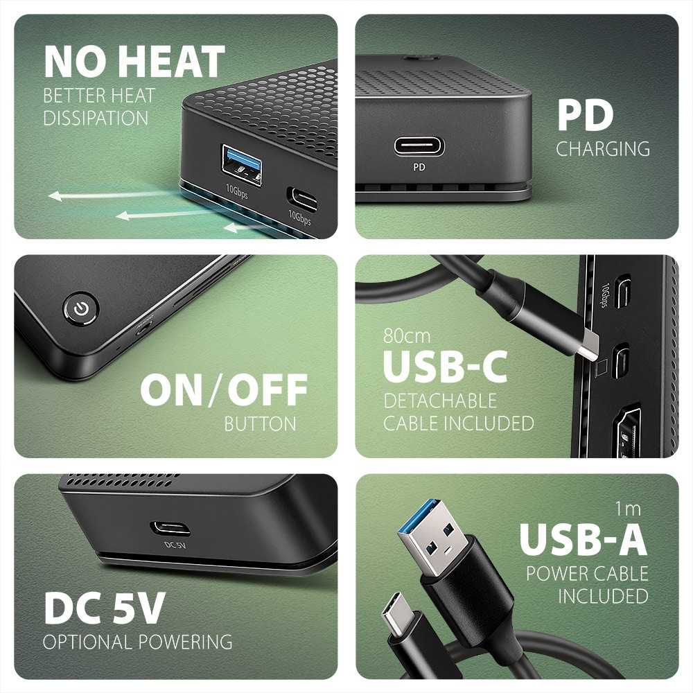 Axagon HMC-U4 Wieloportowy šakotuvas USB 12in1, USB 4.0 40Gbps, 3x USB-A, 2x USB-C, Glan, HDMI 8k, DP 8k, PD 100W, HQ Audio 24bit, UHS II SD/MicroSD, 80cm USB-C KA